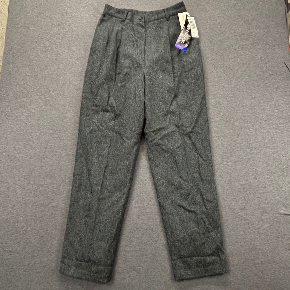 Sag Harbor Pants Womens 10 Wool Blend Pleated Cuffed Charcoal Lined Trousers NEW
